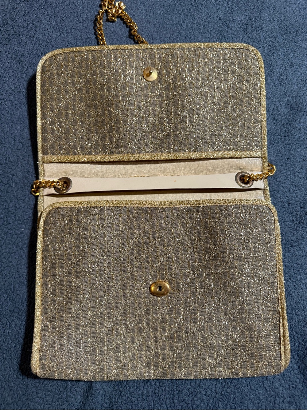 Dior Gold Lurex Metallic Trotter Monogram Chain Shoulder Bag - Picture 5 of 8